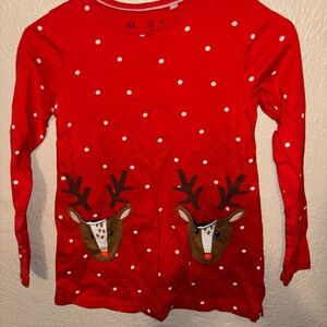 Mini Boden Red Long Sleeve Shirt with Reindeer Design